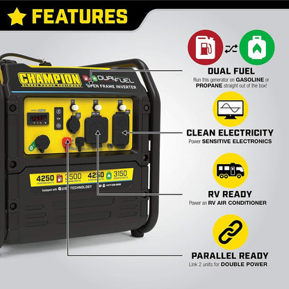 Champion 4250-Watt Dual Fuel RV Ready Open Frame Inverter Generator