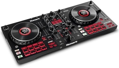 Numark Mixtrack Platinum FX Serato DJ Controller with Jog Wheel Displays, 4 Decks, Mixer, Effects Paddles and (Audio Interface)