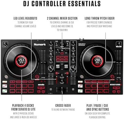 Numark Mixtrack Platinum FX Serato DJ Controller with Jog Wheel Displays, 4 Decks, Mixer, Effects Paddles and (Audio Interface)